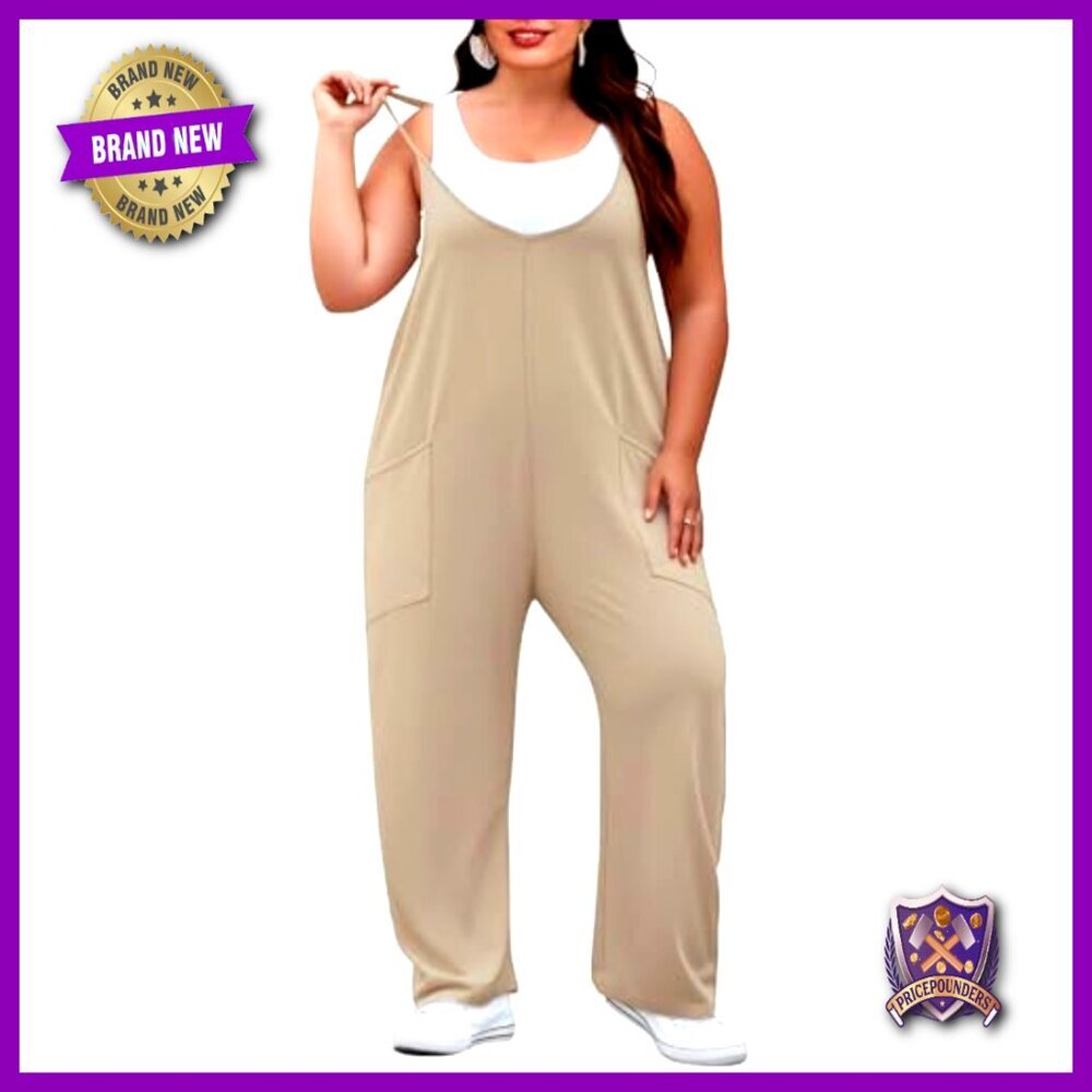 Plus Size Sleeveless Jumpsuit with Pockets Adjustable Straps Loose Fit - Picture 2 of 6